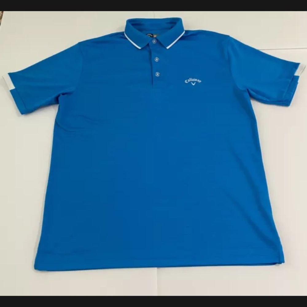 Callaway Golf Opti Dri Men's Striped Medium Heather Blue Polo Shirt Performance